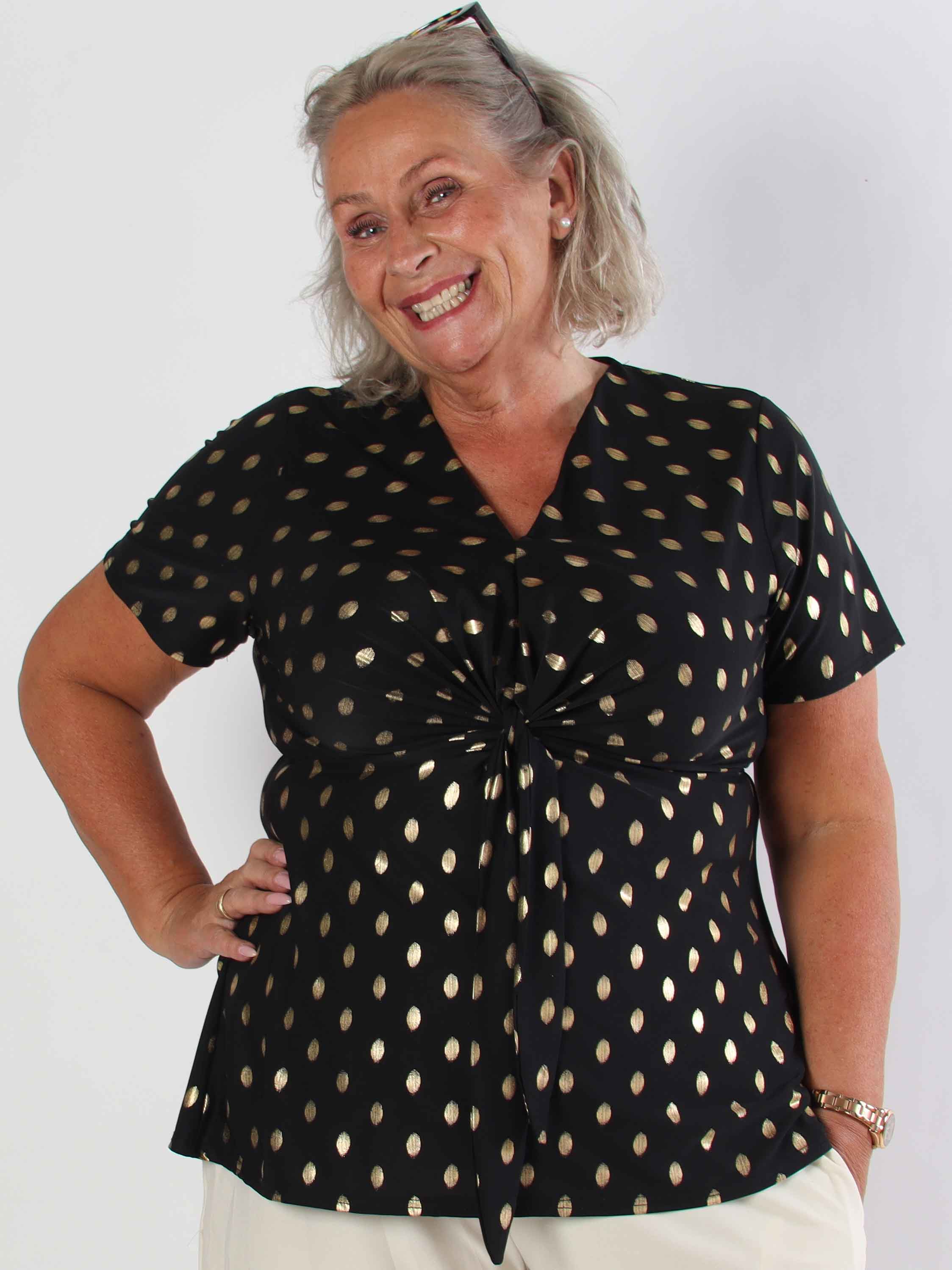 Molly Dot Shirt - Elastisk plus size blue med fin knudedetalje foran